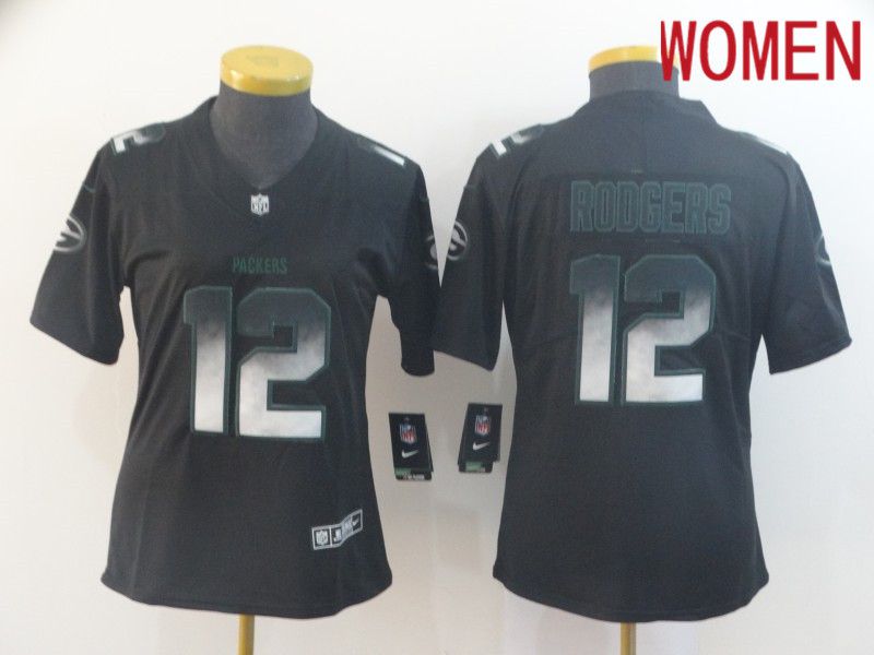 Women Green Bay Packers #12 Rodgers Nike Teams Black Smoke Fashion Limited NFL Jerseys->green bay packers->NFL Jersey